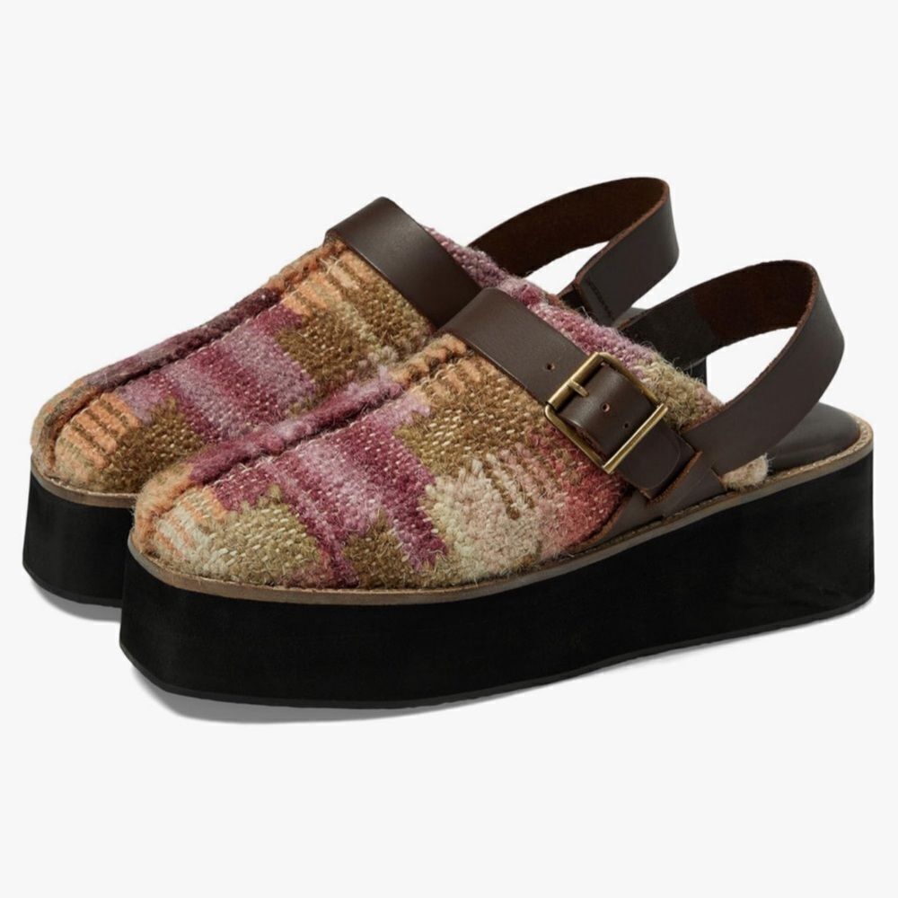 Free People Pink & Brown Patterned Platform Slingback Clogs